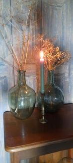 2 x  gistfles wijnfles vaas vazen !, Gebruikt, Overige kleuren, Ophalen of Verzenden, Glas