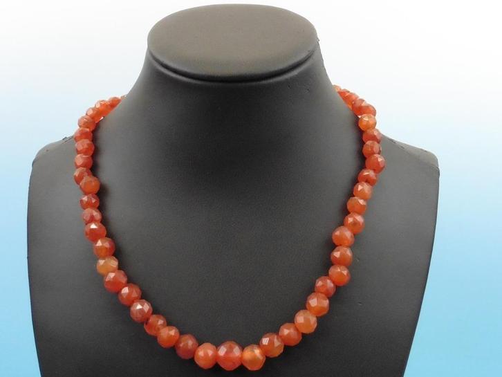 Carneolen collier met zilveren slot                     D127, Sieraden, Tassen en Uiterlijk, Antieke sieraden, Ketting, Overige materialen