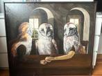 Origineel schilderij D.A. Kats - Uilen aan tafel, Antiek en Kunst, Kunst | Schilderijen | Klassiek, Ophalen