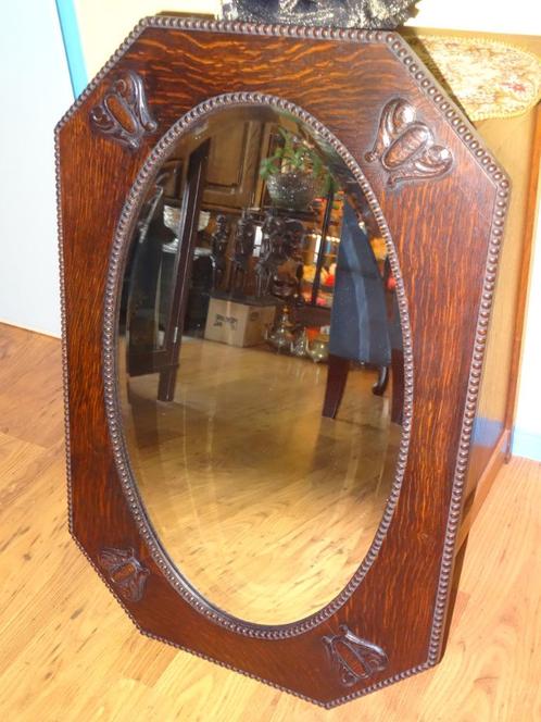 Grote Zware Donker-Houten HAL-SPIEGEL, Zie TEKST-Foto`s, Antiek en Kunst, Curiosa en Brocante, Ophalen