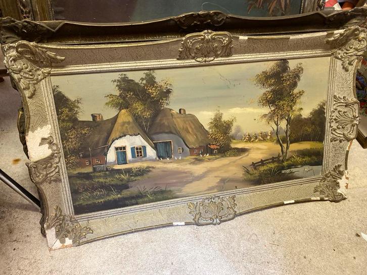 Oud Schilderij met Boerderij, Antiek en Kunst, Kunst | Schilderijen | Klassiek, Ophalen of Verzenden