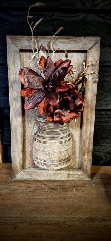 Houten Bloempot in Lijst - Prachtig Decoratiestuk beschikbaar voor biedingen