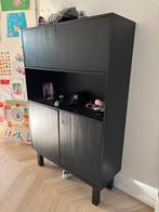 Woood Zwarte Buffetkast met Opbergruimte, Huis en Inrichting, Kasten | Boekenkasten, Ophalen, 100 tot 150 cm, Zo goed als nieuw