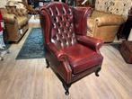 Gave Engelse chesterfield Oor fauteuil oxblood rood leer, Huis en Inrichting, Fauteuils, Ophalen of Verzenden, Nieuw