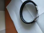Herenarmband leer / staal, Ophalen of Verzenden, Zo goed als nieuw, Zwart