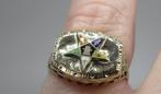 Antieke Vrijmetselaarsring Order of the Eastern Star, Verzenden, Goud, Ring, Met edelsteen