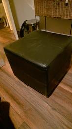 Zwart leren poef, Ophalen, Gebruikt, Rond, 50 tot 75 cm