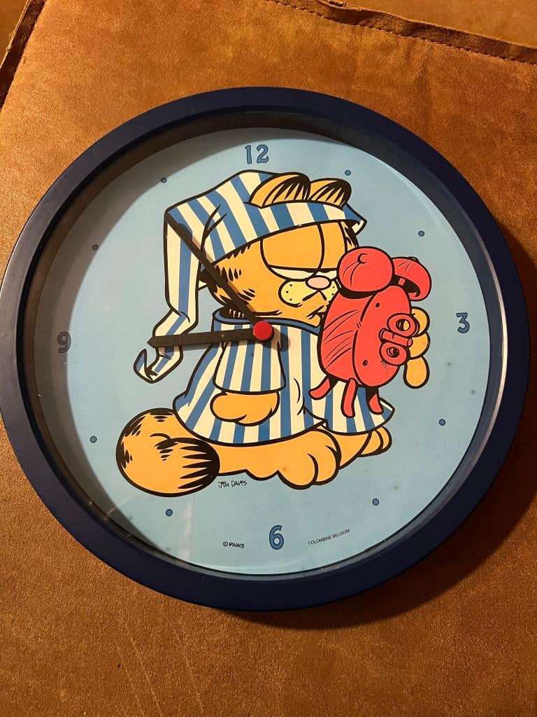 Garfield vintage wandklok, Colombine Belgium, Verzamelen, Stripfiguren, Ophalen of Verzenden, Garfield, Gebruikt, Gebruiksvoorwerp