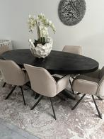 Zwarte ovalen eettafel hout, Ophalen, 50 tot 100 cm, Zo goed als nieuw, Vijf personen of meer