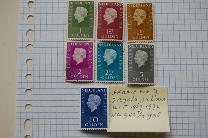 Een serie van 7 zegels van JULIANA  uit 1969/1972, Postzegels en Munten, Postzegels | Nederland, Gestempeld, Na 1940, Ophalen of Verzenden