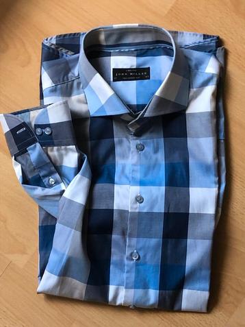 John Miller 100% Katoen Blauw Geruit Overhemd L Hals 42 beschikbaar voor biedingen