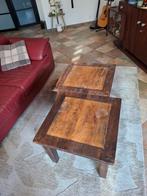 2 robuuste houten bijzettafels L60 B60 H45, Minder dan 55 cm, Gebruikt, Rechthoekig, Ophalen