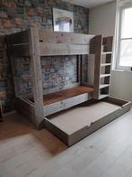 Mooi houten stapelbed met uitschuifbaar bed, Ophalen, 70 tot 85 cm, Zo goed als nieuw, Hoogslaper of Stapelbed
