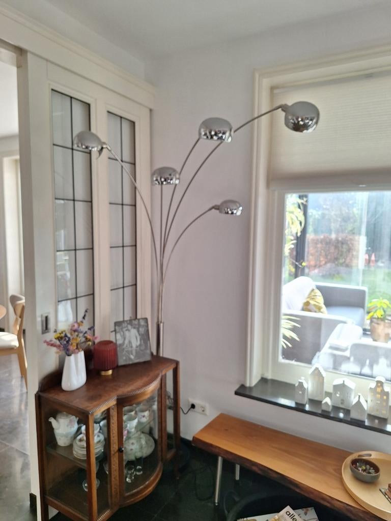 Stijlvolle staande lamp met 6 spiegelkapjes, Ophalen, Gebruikt, Glas, Modern