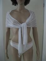 1 witte sjaal met franjes, stretch, 30X160 cm., Ophalen of Verzenden, Gedragen, Maat 46/48 (XL) of groter, Sjaal