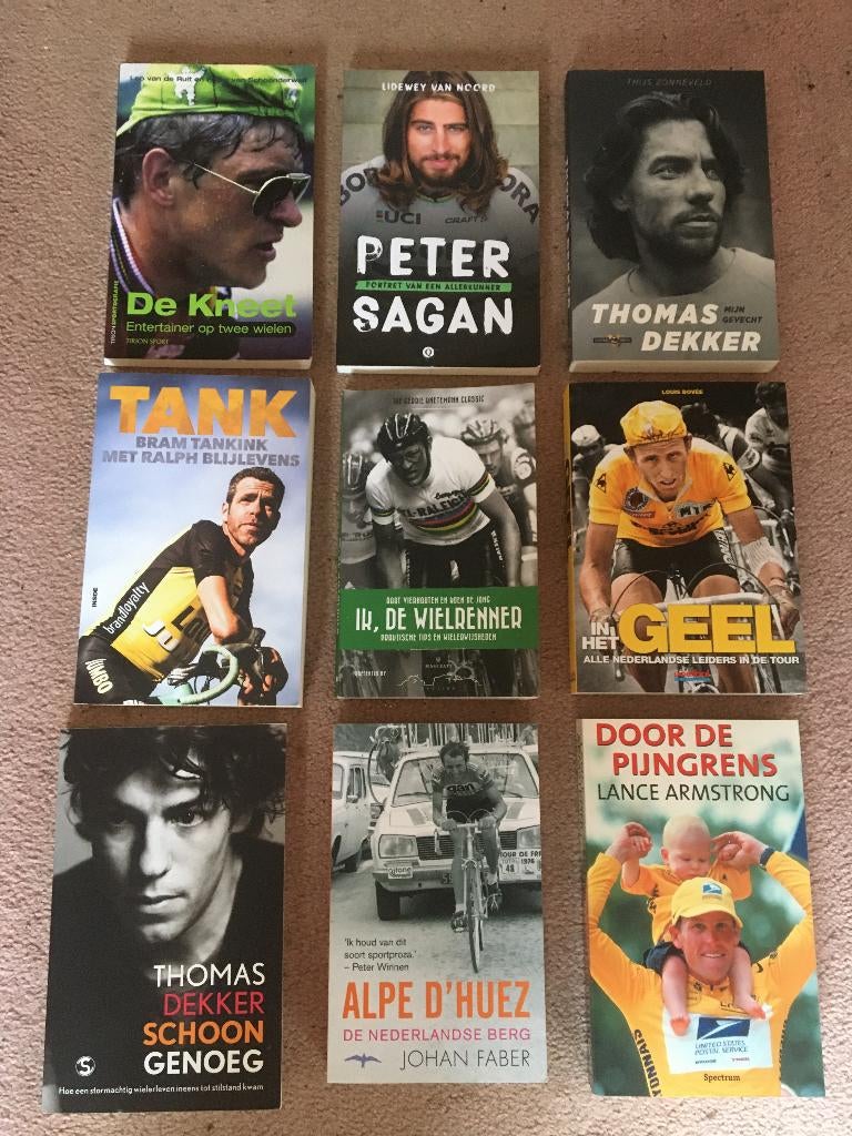 wielerboeken- diverse titels ( 9 stuks) zie foto, Ophalen of Verzenden, Zo goed als nieuw, Lopen en Fietsen