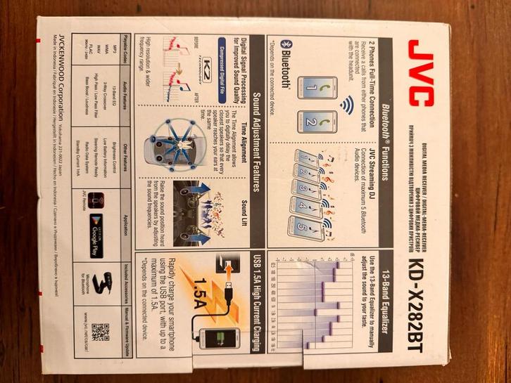 JVC KD-X282BT Autoradio met Bluetooth, Auto diversen, Autoradio's, Nieuw, Ophalen of Verzenden