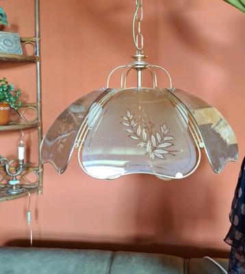 Vintage hanglamp rookglas met 3 lichtpunten