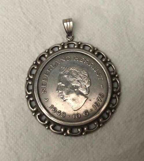 zilver 10 gulden munt in zilveren bewerkte hanger, Antiek en Kunst, Antiek | Goud en Zilver, Zilver, Ophalen of Verzenden