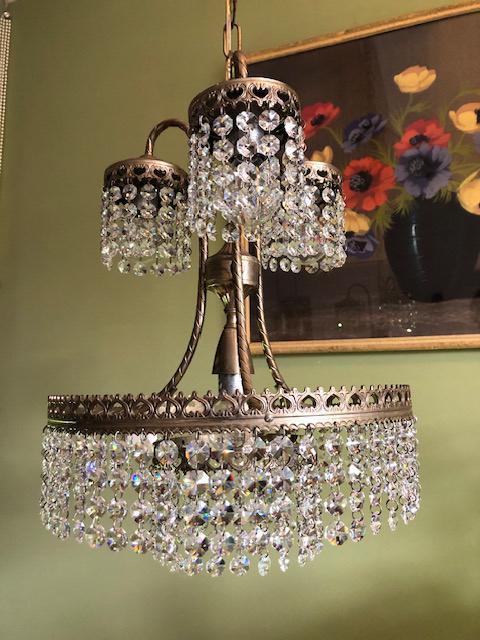 Kroonluchter, hanglamp, italiaans, kristal, antiek, brocante, Huis en Inrichting, Lampen | Kroonluchters, Zo goed als nieuw, Ophalen of Verzenden