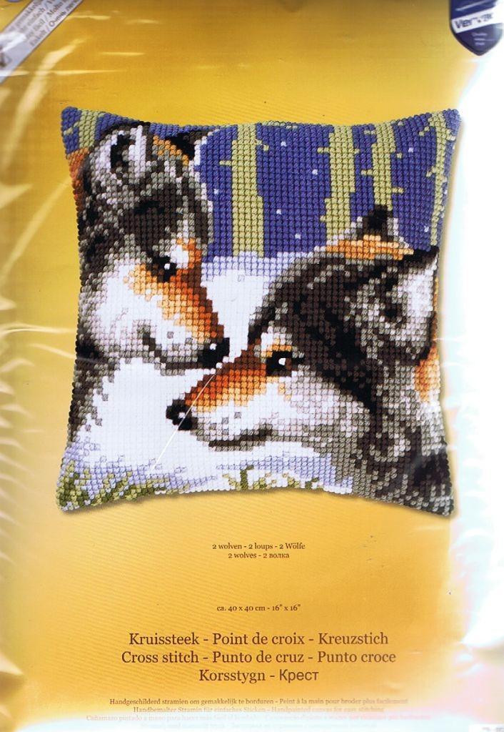 Cado vervaco borduurpakket kussen, 2 wolven, Hobby en Vrije tijd, Borduren en Borduurmachines, Nieuw, Borduurpakket, Handborduren