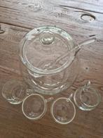 Vintage bowlset: schaal met deksel, glazen lepel, 4 kopjes, Ophalen, Zo goed als nieuw, Overige typen