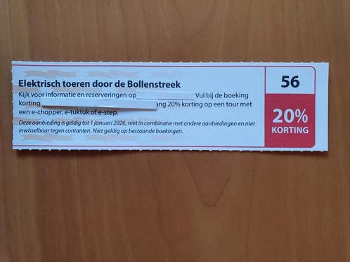 Elektrisch toeren door de Bollenstreek 20% korting, Tickets en Kaartjes, Kortingen en Cadeaubonnen, Overige typen, Kortingsbon