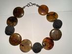 OPVALLEND COLLIER O.A.MET GROTE RONDE LAVA STENEN, Sieraden, Tassen en Uiterlijk, Antieke sieraden, Verzenden, Zilver, Ketting