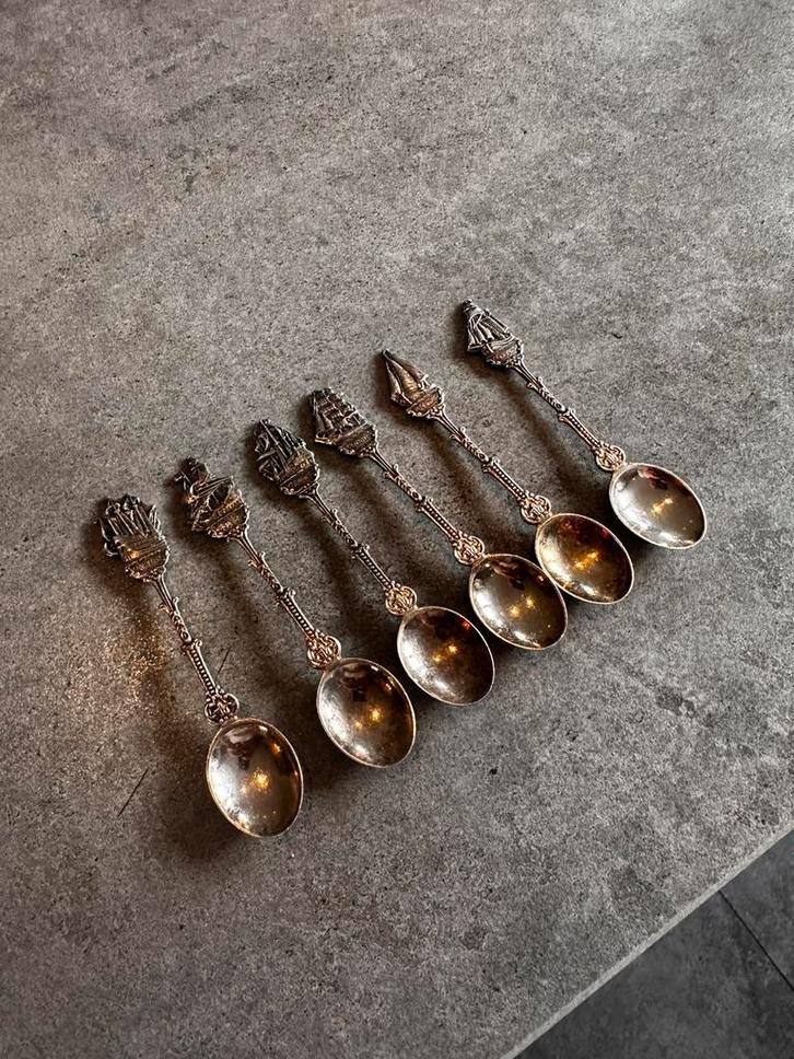 Douwe Egberts 6 verzilverde lepeltjes, Antiek en Kunst, Antiek | Bestek, Ophalen of Verzenden