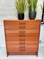 Antieke vintage 8-laden teakhouten kast, Antiek en Kunst, Ophalen
