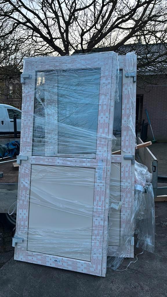 Kunstof deuren met kozijn, Tuin en Terras, Tuinhuizen, Zo goed als nieuw, Kunststof, Minder dan 250 cm, Minder dan 200 cm, Zonder ramen
