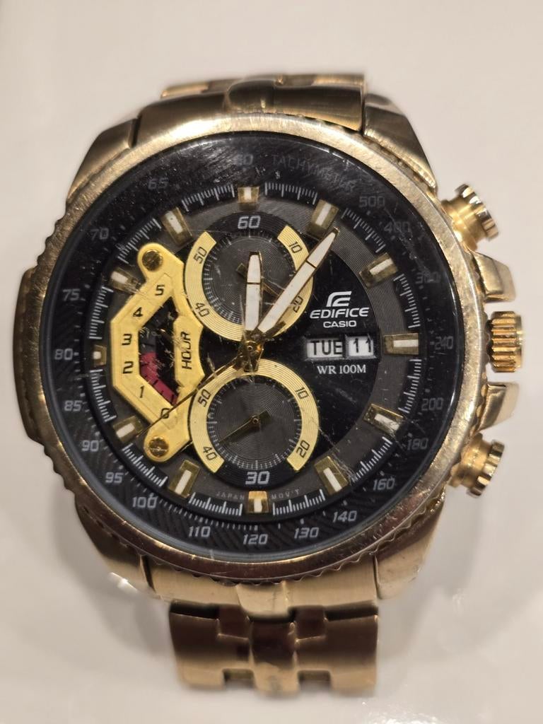Goud kleurige Casio Edifice Polshorloge, Sieraden, Tassen en Uiterlijk, Horloges | Heren, Gebruikt, Staal, Polshorloge, Ophalen of Verzenden