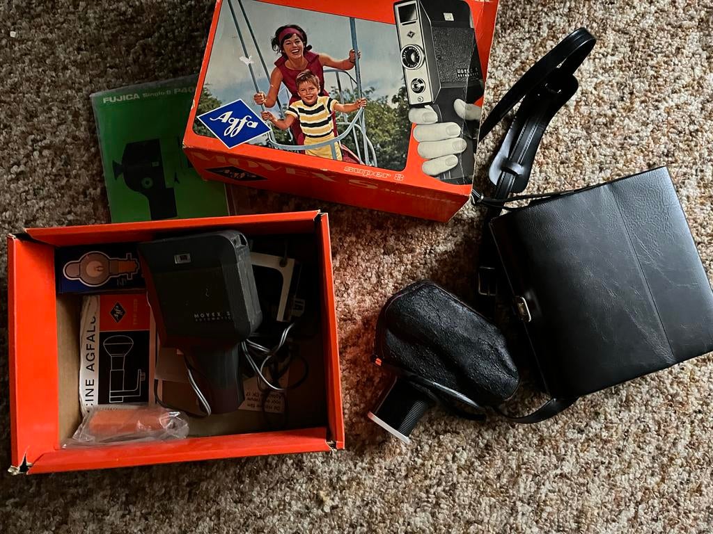 Vintage Agfa Movex S Super 8 filmcamera met tas, Ophalen of Verzenden, 8mm, Camera
