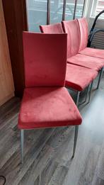 4 Eetkamer stoelen rood velours, Huis en Inrichting, Stoelen, Vier, Gebruikt, Metaal, Ophalen