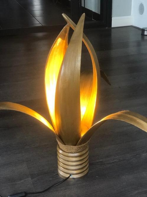 Kokosblad tafellamp jaren 70, Huis en Inrichting, Lampen | Tafellampen, Gebruikt, 50 tot 75 cm, Hout, Overige materialen, Ophalen of Verzenden