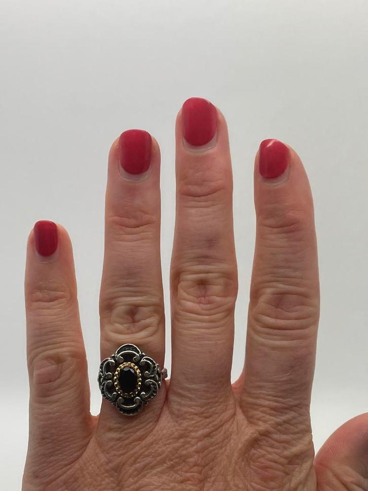 Z300 Prachtige zilveren granaat ring maat 17, Sieraden, Tassen en Uiterlijk, Antieke sieraden, Ring, Zilver, Met edelsteen, Verguld