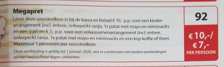 Megapret kortingsbon, Tickets en Kaartjes, Recreatie | Pretparken en Attractieparken, Drie personen of meer, Kortingskaart