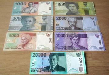 Indonesie, 7 verschillende biljetten 1.000 tot 20.000 (UNC) beschikbaar voor biedingen