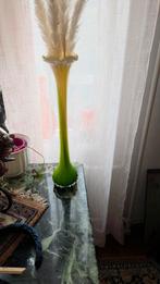 Murano groen gele uienvaas bloemkelk geel ui groen 49 cm., Ophalen of Verzenden, Minder dan 50 cm, Groen, Glas