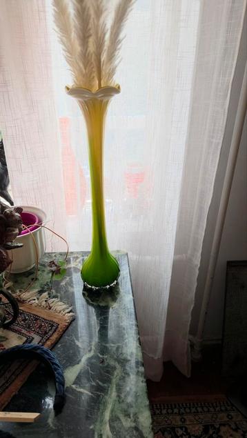 Murano groen gele uienvaas bloemkelk geel ui groen 49 cm.  beschikbaar voor biedingen