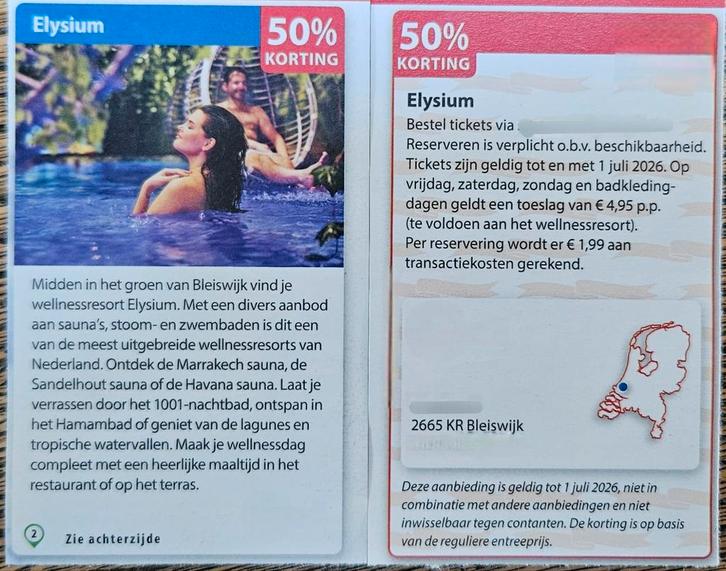 Sauna Elysium 50% korting, Tickets en Kaartjes, Recreatie | Dierentuinen
