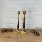 Twee messing met claisonné in bloemenpatroon lampenvoeten, Ophalen of Verzenden