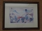 Litho / Prent met een stadje, modern geschilderd, Antiek en Kunst, Ophalen