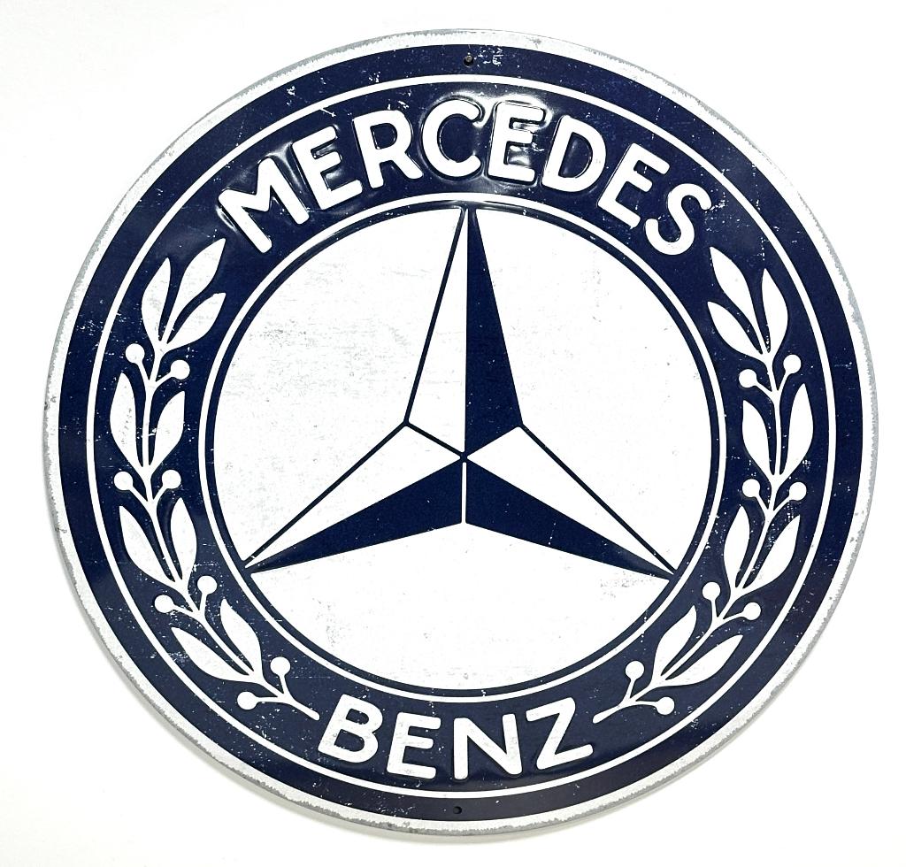 Mercedes Benz logo rond relief reclamebord van metaal deco, Ophalen of Verzenden, Nieuw, Auto's