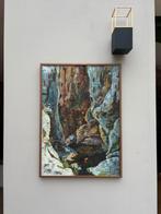 Groot abstract oliverf schilderij houten lijst, Wil Koning, Antiek en Kunst, Ophalen