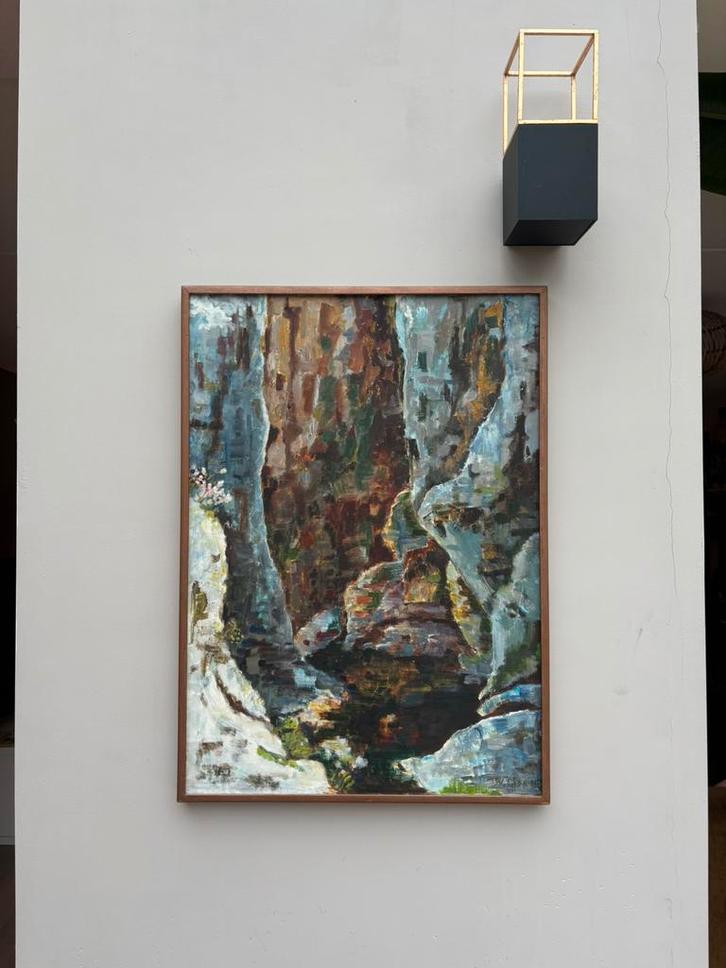 Groot abstract oliverf schilderij houten lijst, Wil Koning, Antiek en Kunst, Kunst | Schilderijen | Abstract, Ophalen