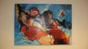Prachtig groot schilderij acrylverf op linnen. beschikbaar voor biedingen