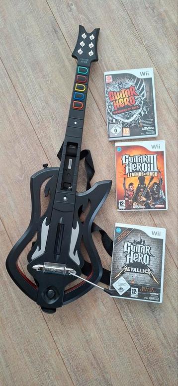 Wii Guitar Hero Gitaar + 3 Spellen beschikbaar voor biedingen