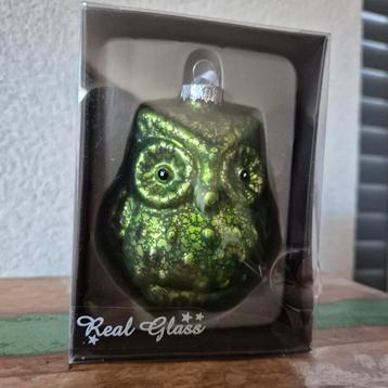 Nieuwe kerstbal glas 10 cm Uil/ Grinch groen beschikbaar voor biedingen