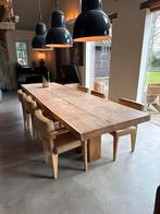 7 Piet-Jan van den Kommer lederen eetkamerstoelen, Ophalen, Gebruikt, 50 tot 100 cm, Eikenhout